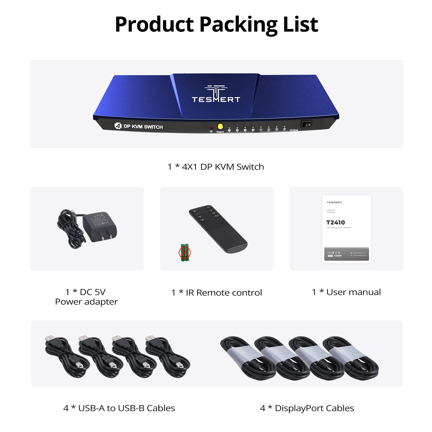 TESmert 4×1 DP KVM Switch T2410
