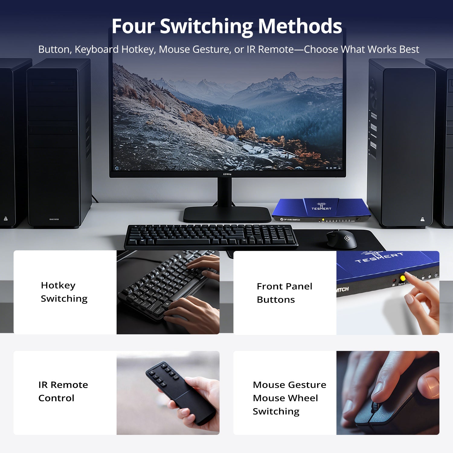 TESmert 4×1 DP KVM Switch T2410