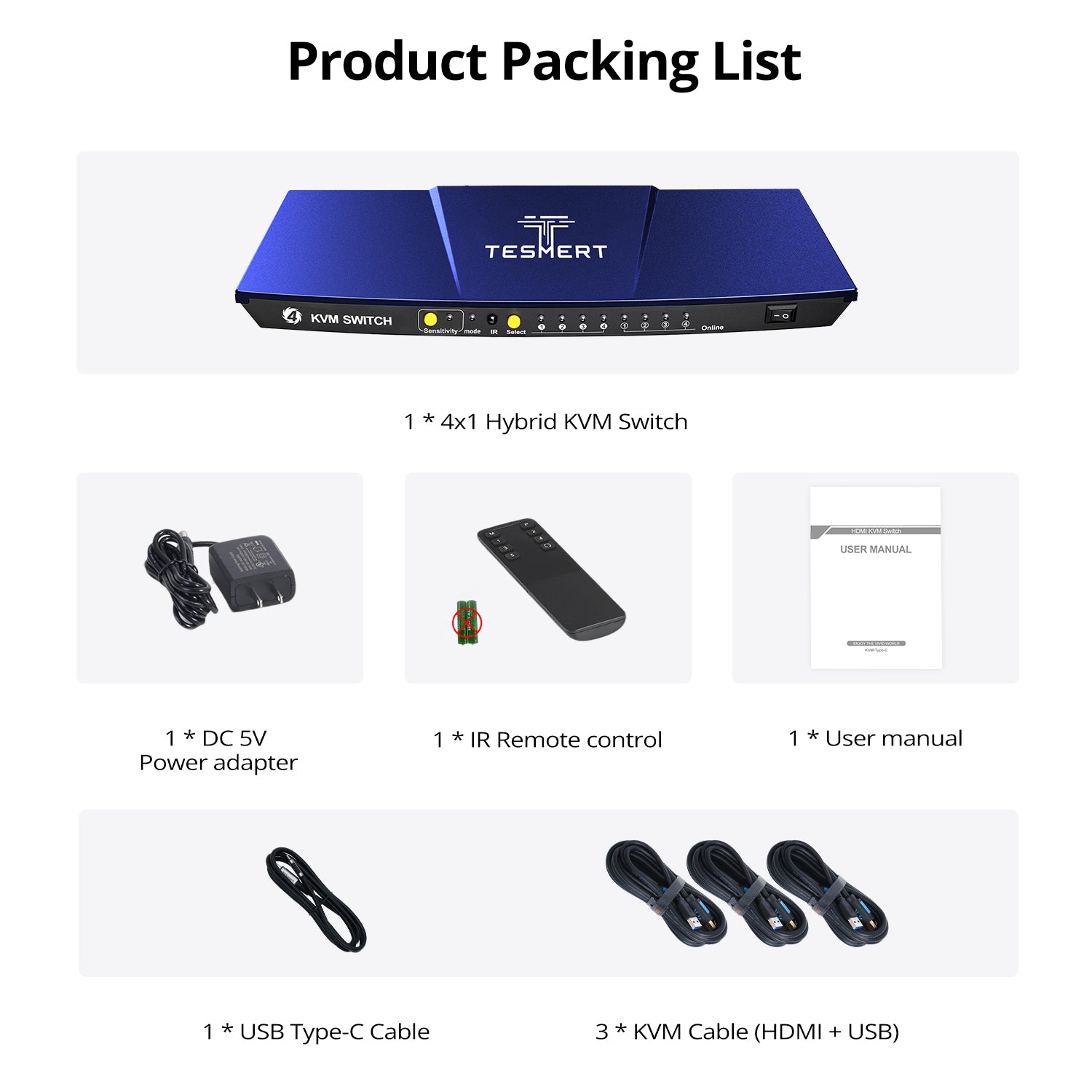TESmert 4×1 Hybrid KVM Switch T5410
