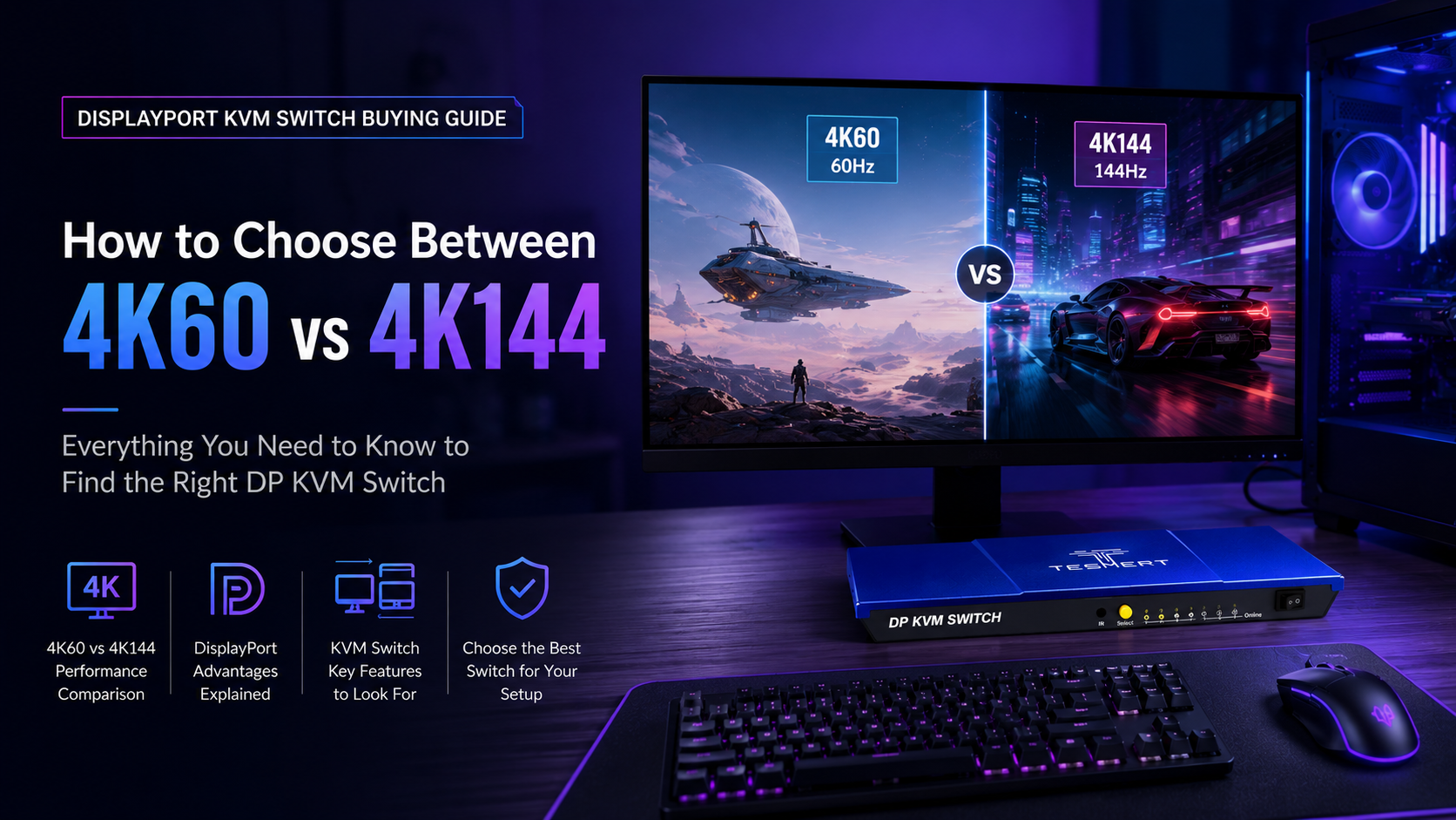 DisplayPort KVM Switch Buying Guide: How to Choose Between 4K60 and 4K144