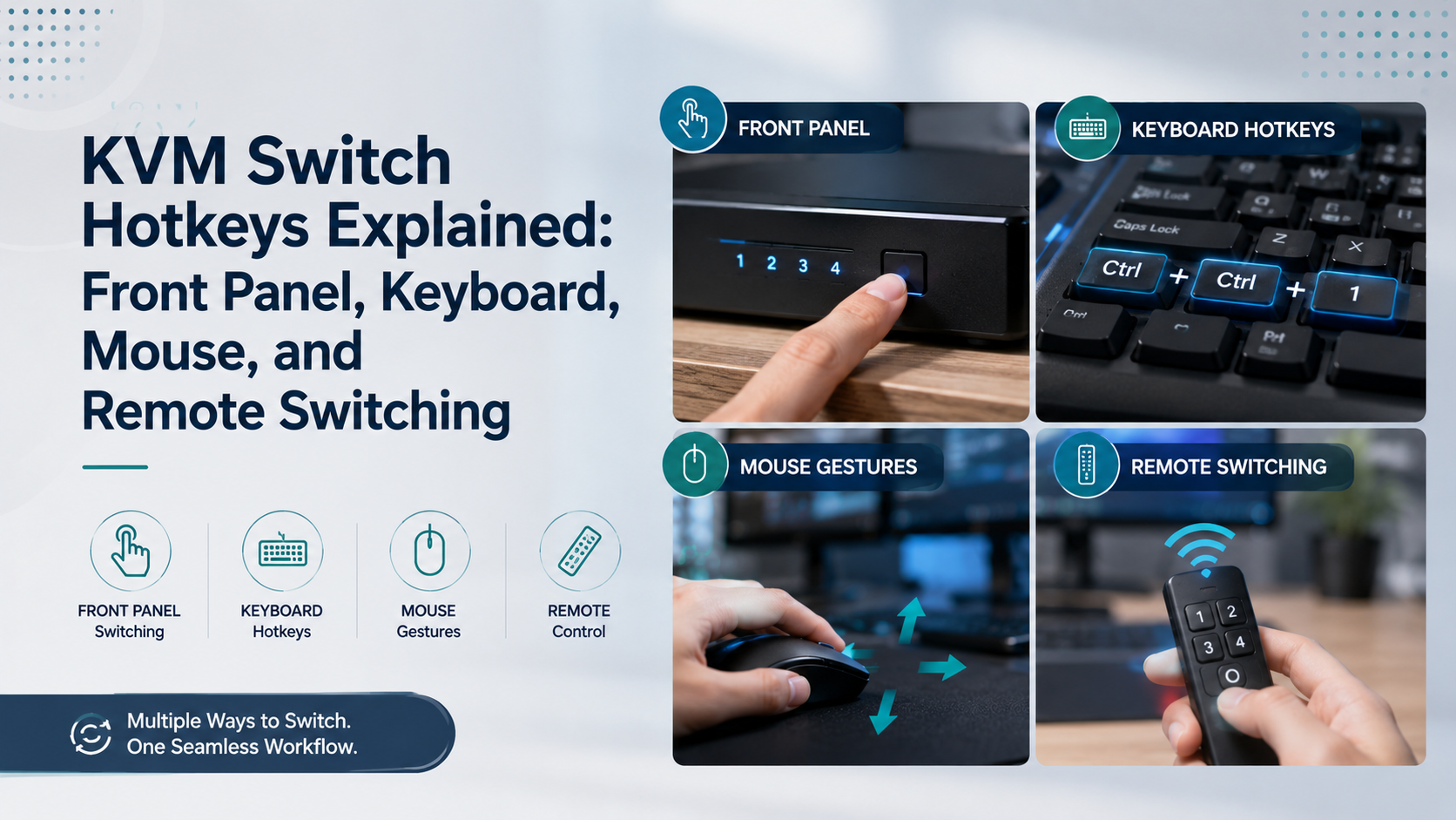 KVM Switch Hotkeys Explained: Front Panel, Keyboard, Mouse, and Remote Switching