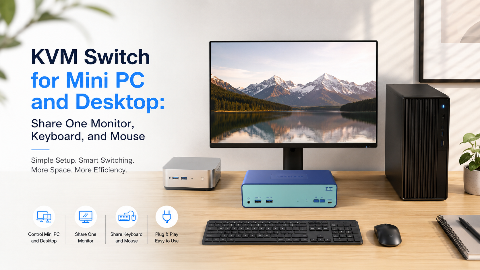 KVM Switch for Mini PC and Desktop Share One Monitor Keyboard and Mouse-blog-banner