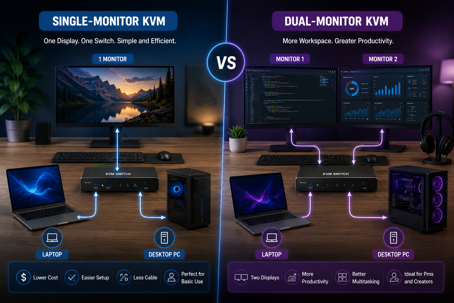 Single-Monitor vs Dual-Monitor KVM Switch