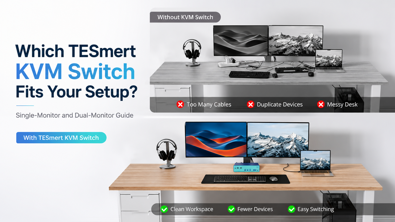Which TESmert KVM Switch Fits Your Setup? Single-Monitor and Dual-Monitor Guide